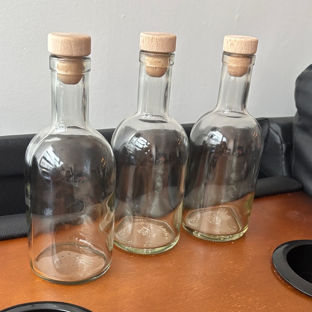 Clear Glass Bottles with Wooden Stoppers